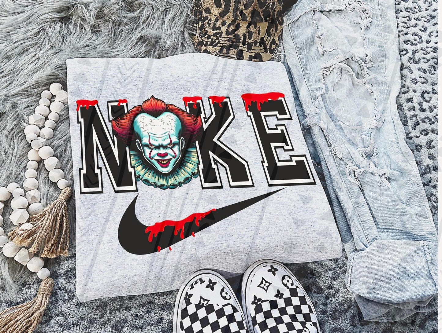 Creepy Clown Horror Graphic Tee – Killer Circus Swoosh Shirt – Gildan Unisex Adult & Youth – DTF Printed Halloween Shirt