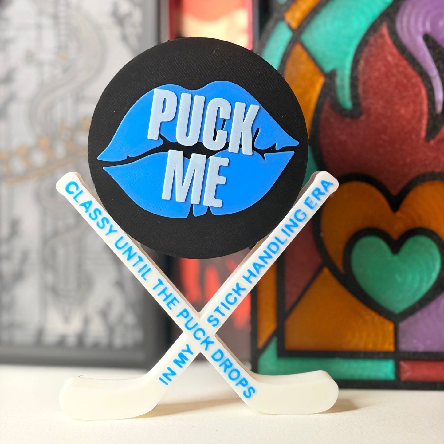 3d Printed Puck Me Shelf Decor - Hockey Romance