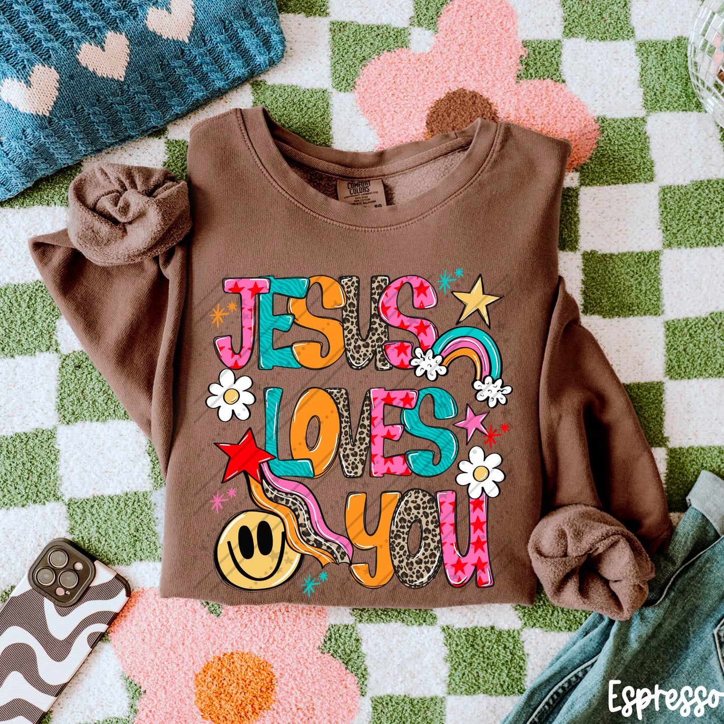 Jesus Loves You Christian Shirt | Colorful Faith Graphic Tee | Trendy Retro Christian T-Shirt | Inspirational Jesus Apparel