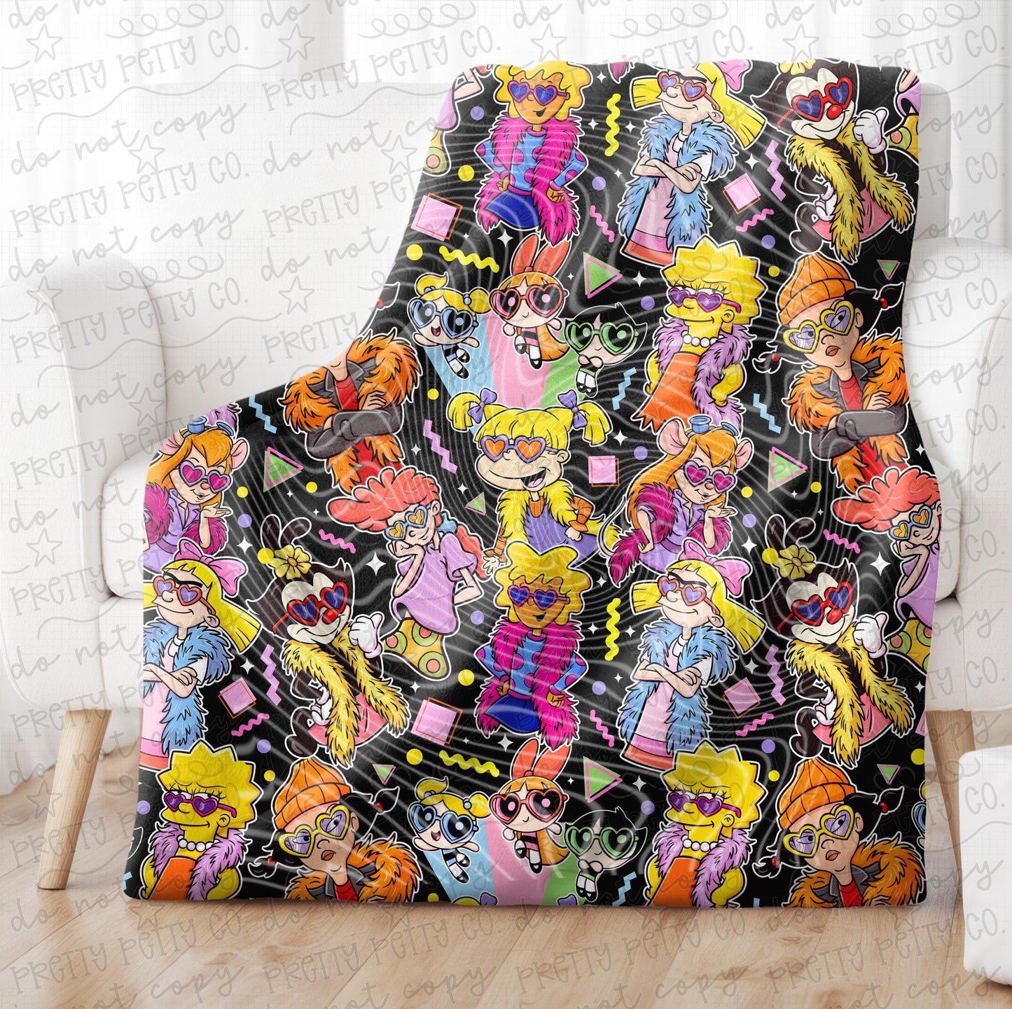 90s Babes Blanket 50x60 Retro Cartoon Throw Blanket Vintage Nostalgic Mom Gift Cozy Soft Throw