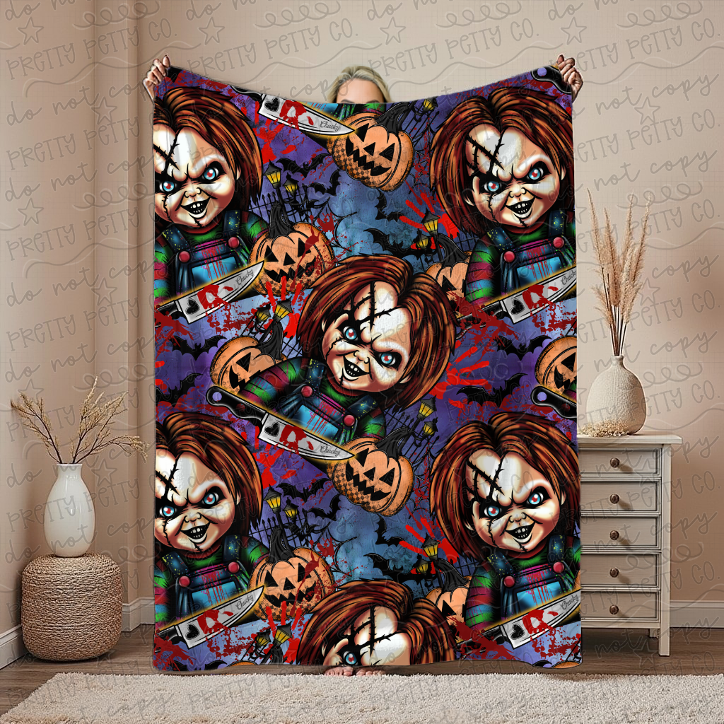 Killer Doll Plush Blanket | Spooky Halloween Throw | Cozy Horror Blanket