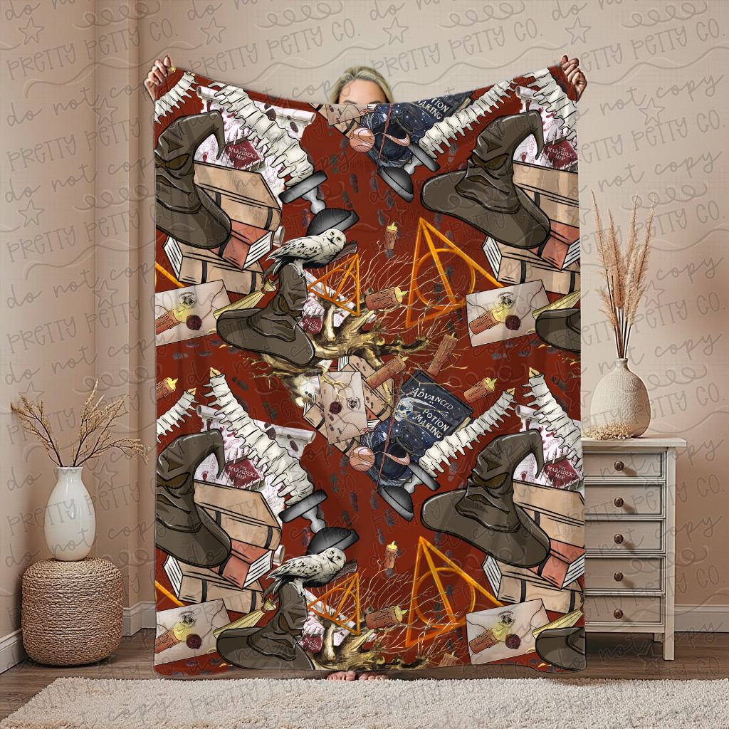 Magical School Blanket | Wizard Aesthetic Throw | Cozy Plush Fantasy Blanket