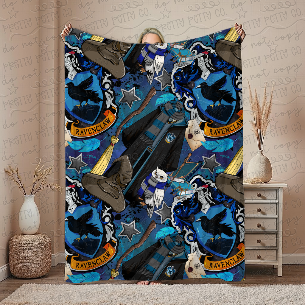 Cozy House Blanket | Blue & Silver Wizard Aesthetic Throw | Soft Plush Fantasy Blanket