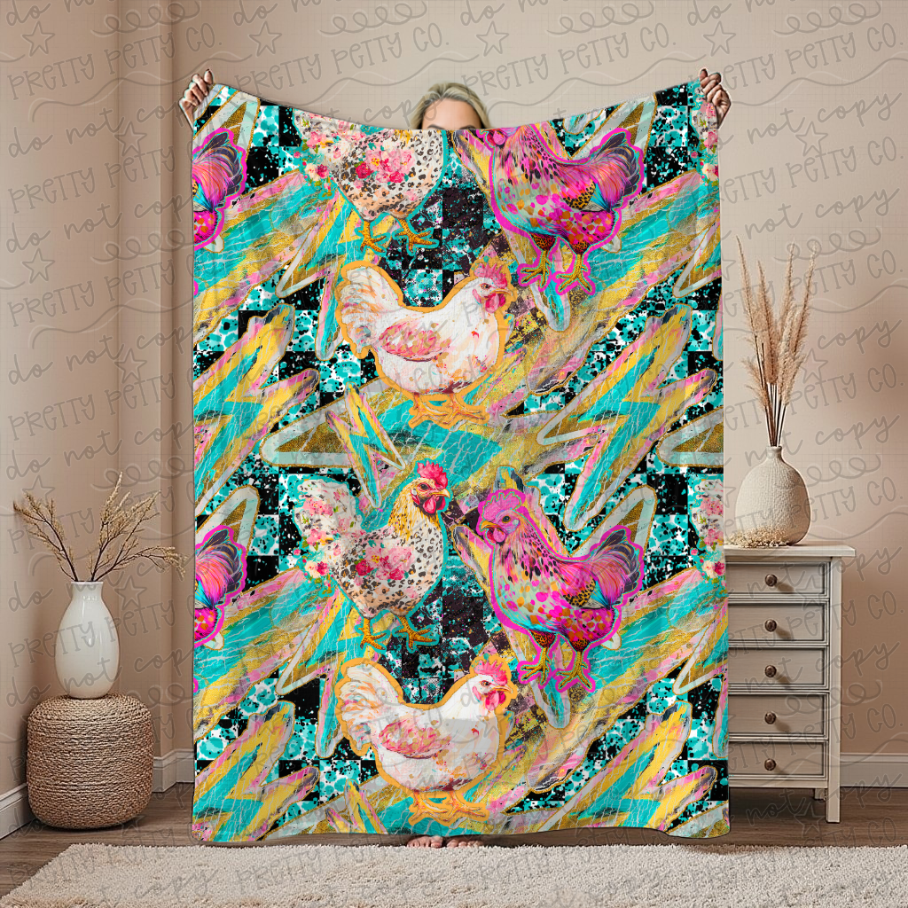 Mixed Media Teal Chickens Blanket – 50x60” Cozy Throw for Teens & Adults | Fun Farm Animal Boutique Blanket