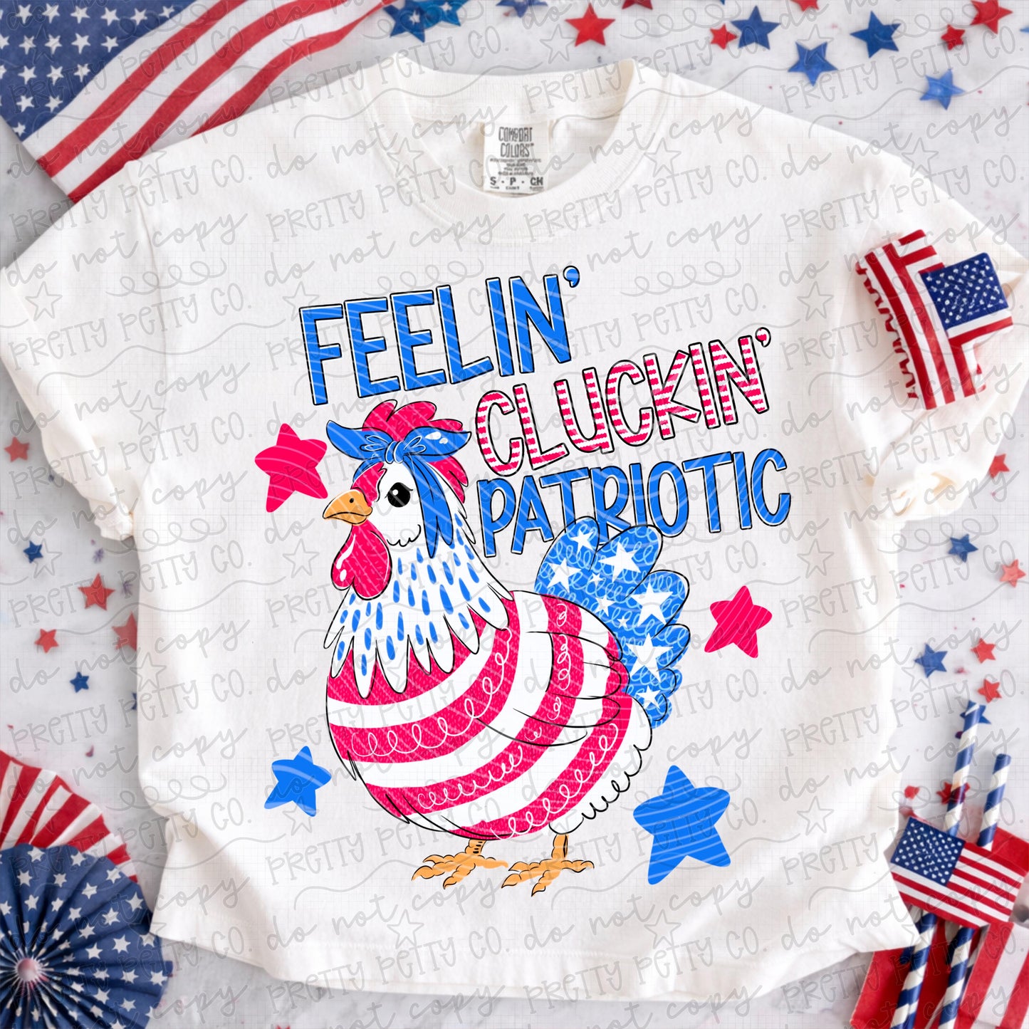 Feelin Cluckin Patriotic Comfort Colors Tee | Funny Patriotic Chicken Shirt | Fourth of July Graphic Tee