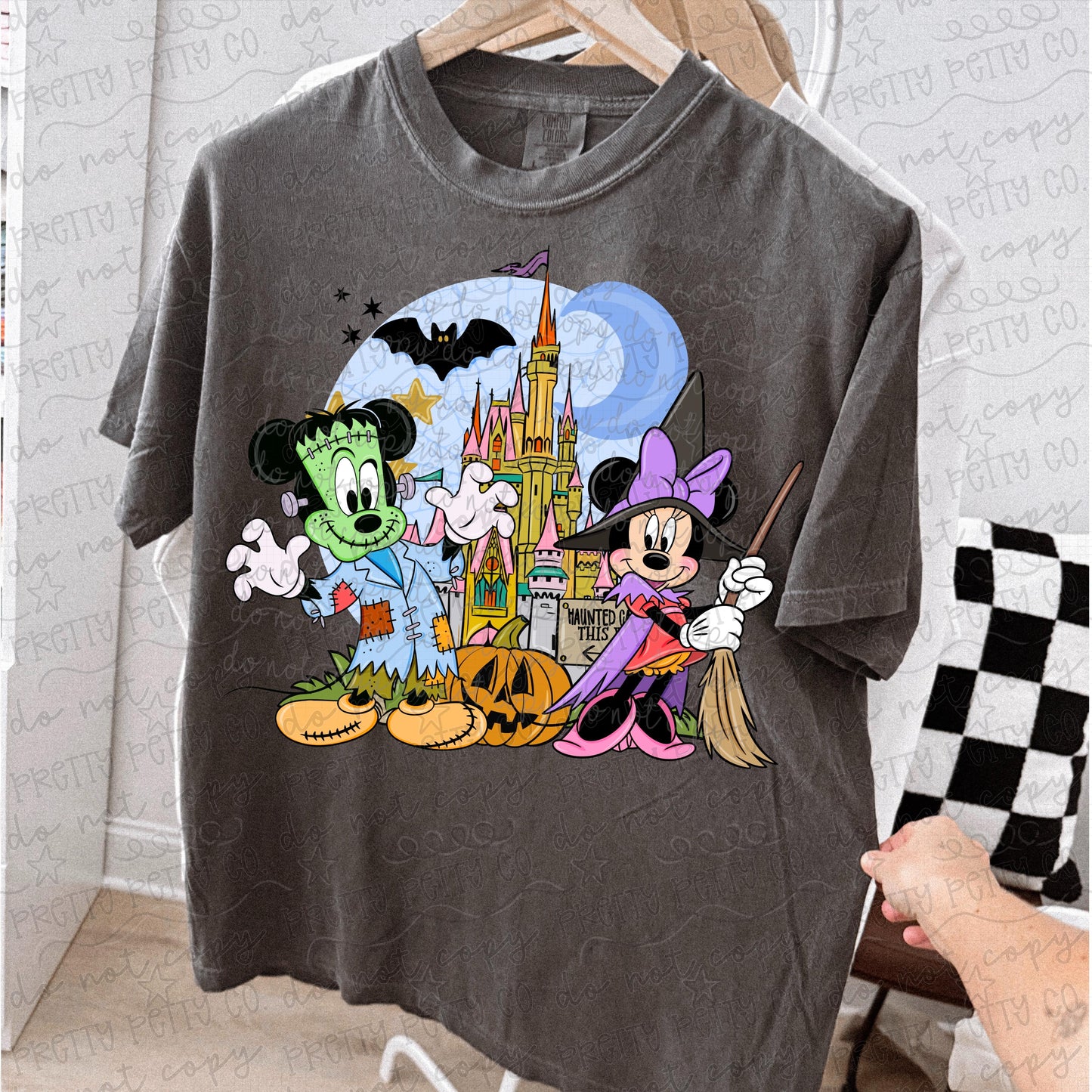 Halloween Mouse & Witch Shirt | Spooky Halloween Friends Graphic Tee | Haunted Castle Shirt for Women
