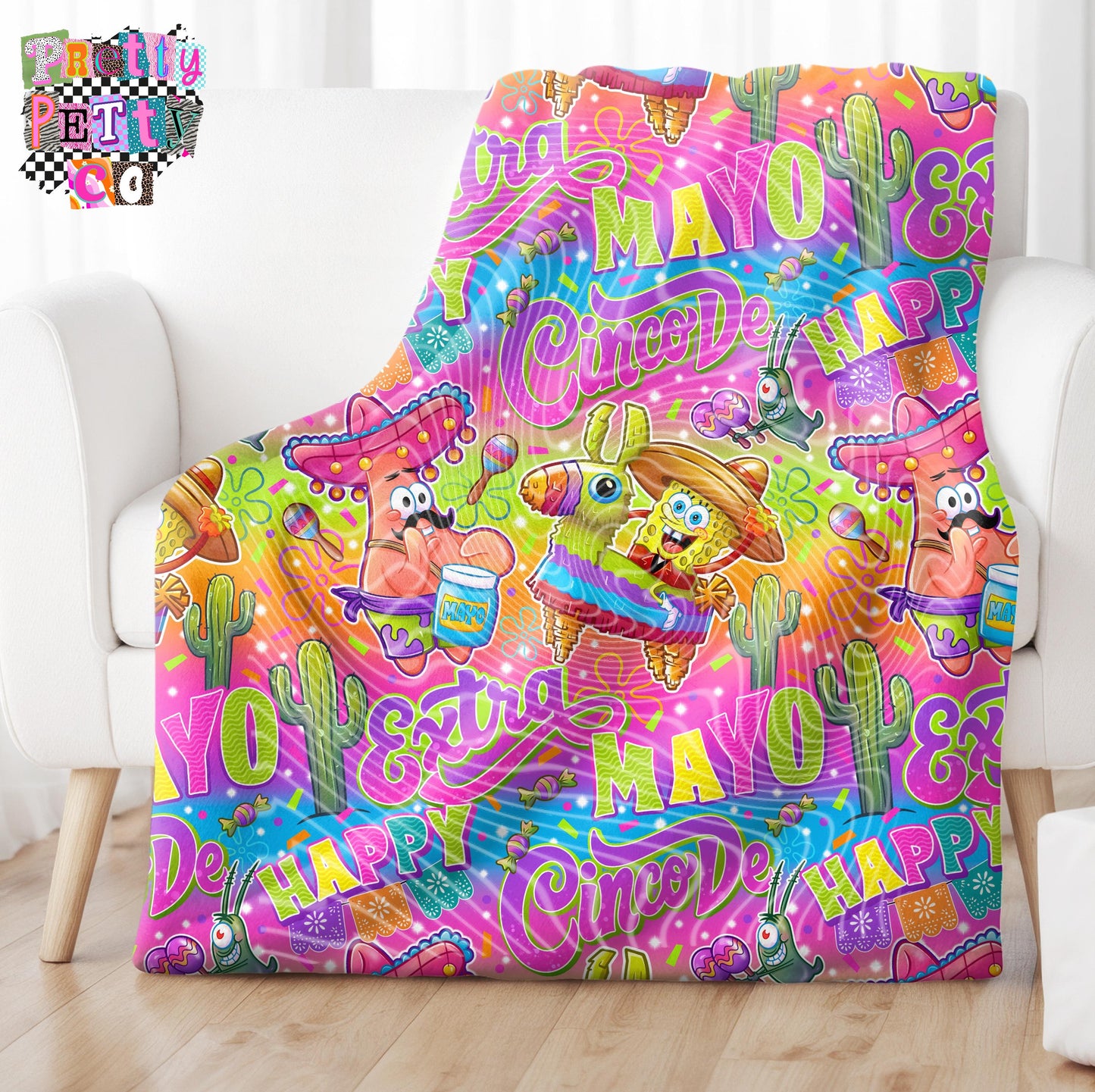Festive Sea Sponge Blanket – Plush Throw, Soft Cozy Cartoon Fan Blanket, Cinco de Mayo Edition