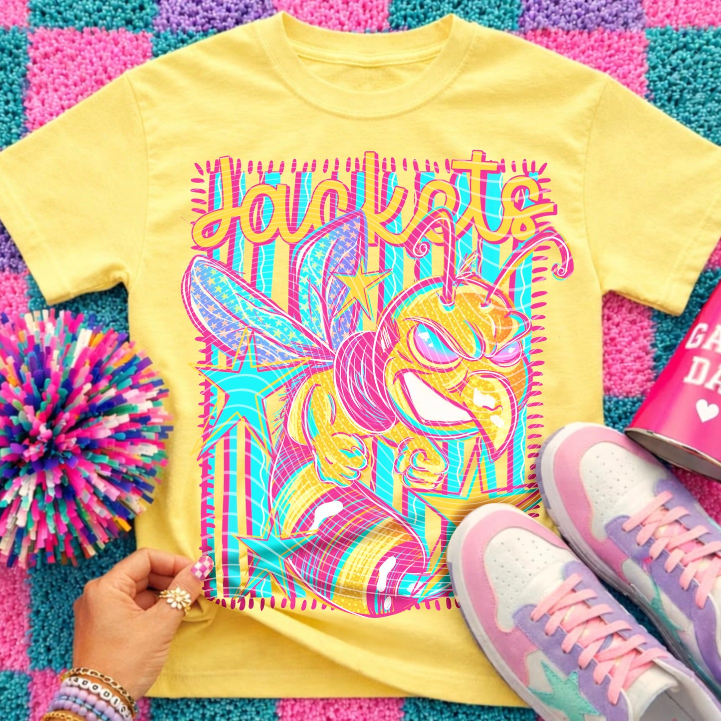 Jackets Preppy Mascot Shirt, Bright Color Collegiate Graphic Tee, Cute School Spirit Inspired Soft Style Tee for Women and Kids