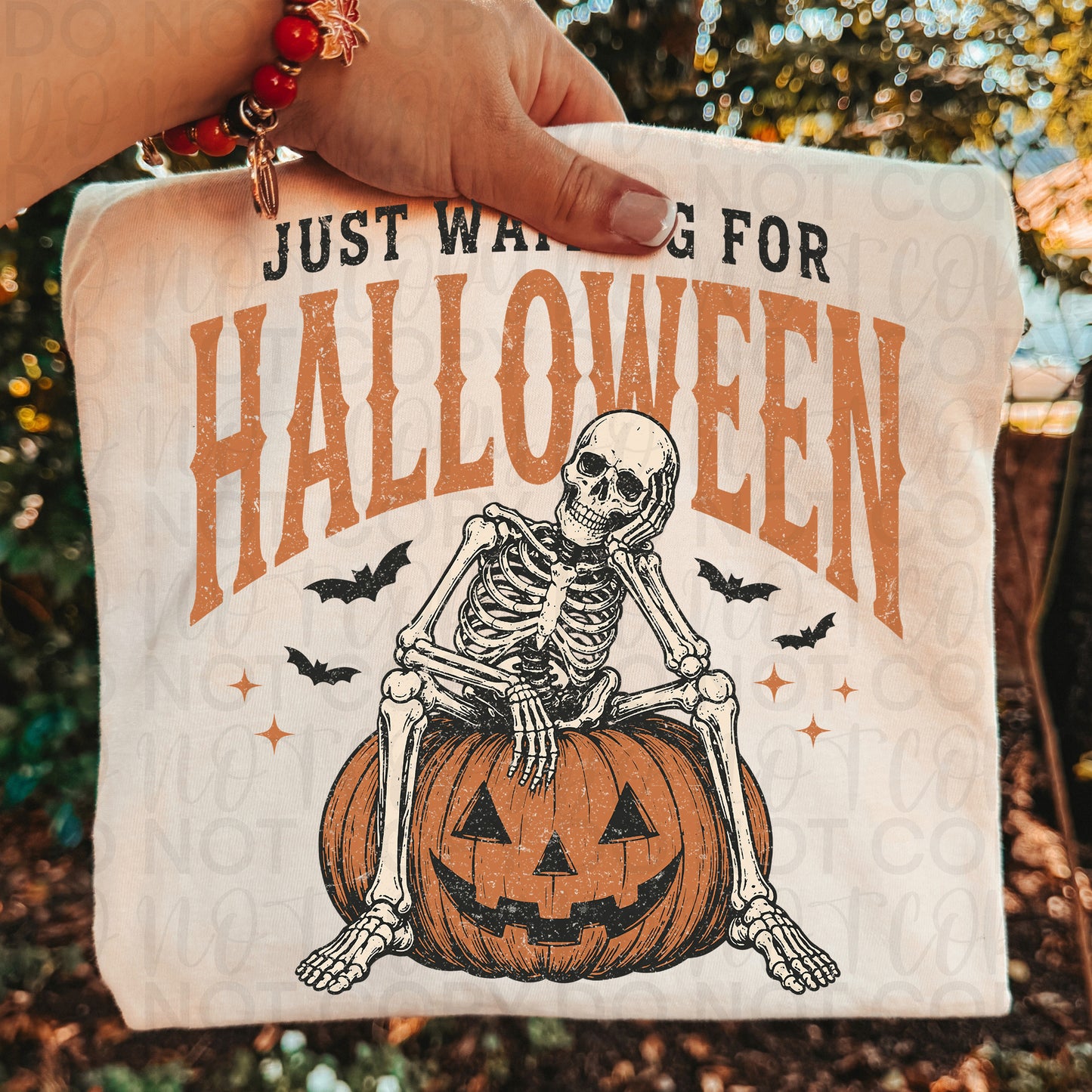 Just Waiting for Halloween Sweatshirt | Vintage Skeleton Crewneck | Cozy Fall Tee