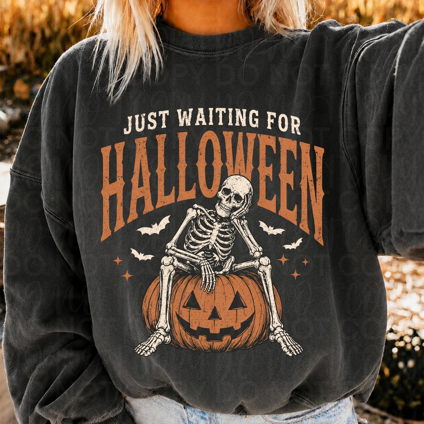 Just Waiting for Halloween Sweatshirt | Vintage Skeleton Crewneck | Cozy Fall Sweatshirt