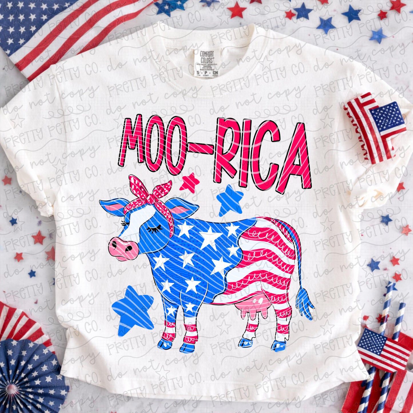 Moo Rica Comfort Colors Graphic Tee | Funny Patriotic Cow Shirt | America Western Tee