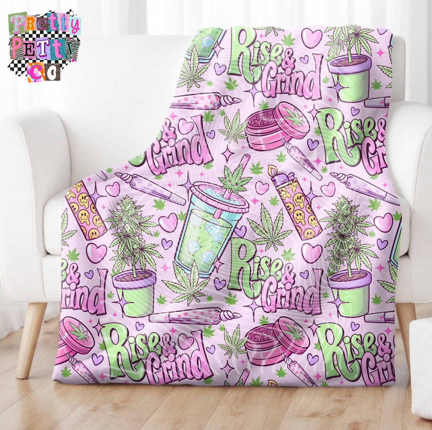 Rise & Grind Blanket – Plush Throw, Soft Cozy Cannabis Fan Blanket, Limited Edition