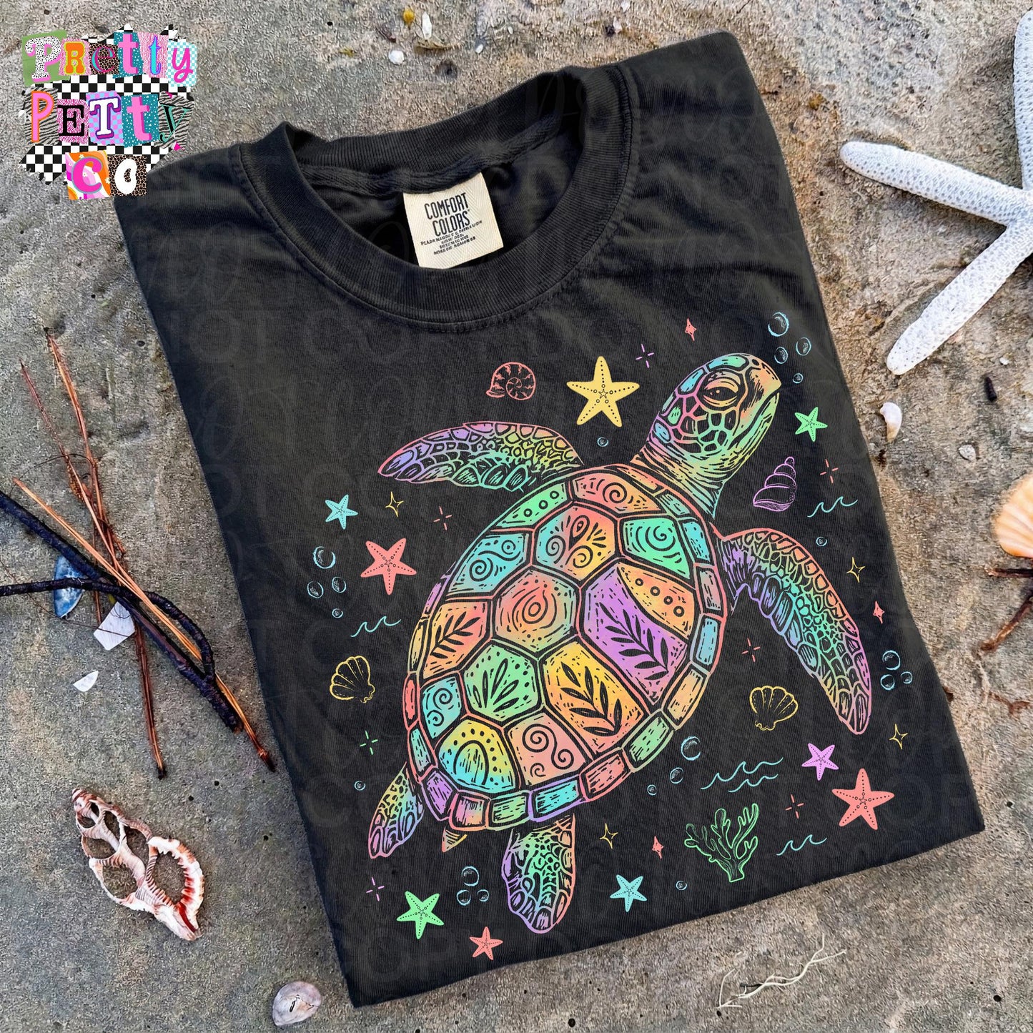 Floral Turtle Graphic Tee, Trendy Tropical Shirt, Whimsical Sea Life Tee
