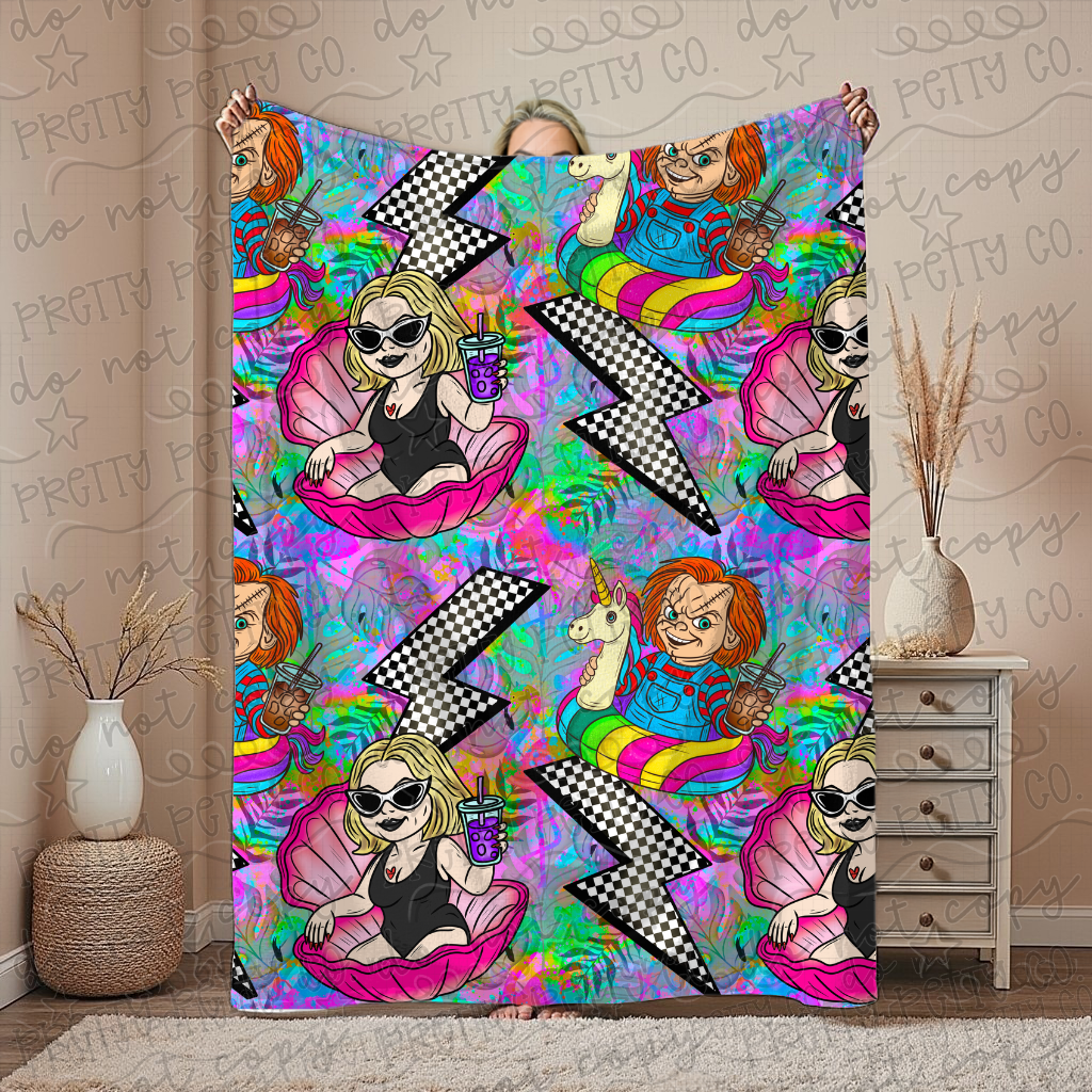 Summer Spooky Characters Fan Blanket – Plush Throw, Soft Cozy Blanket, Exclusive Edition