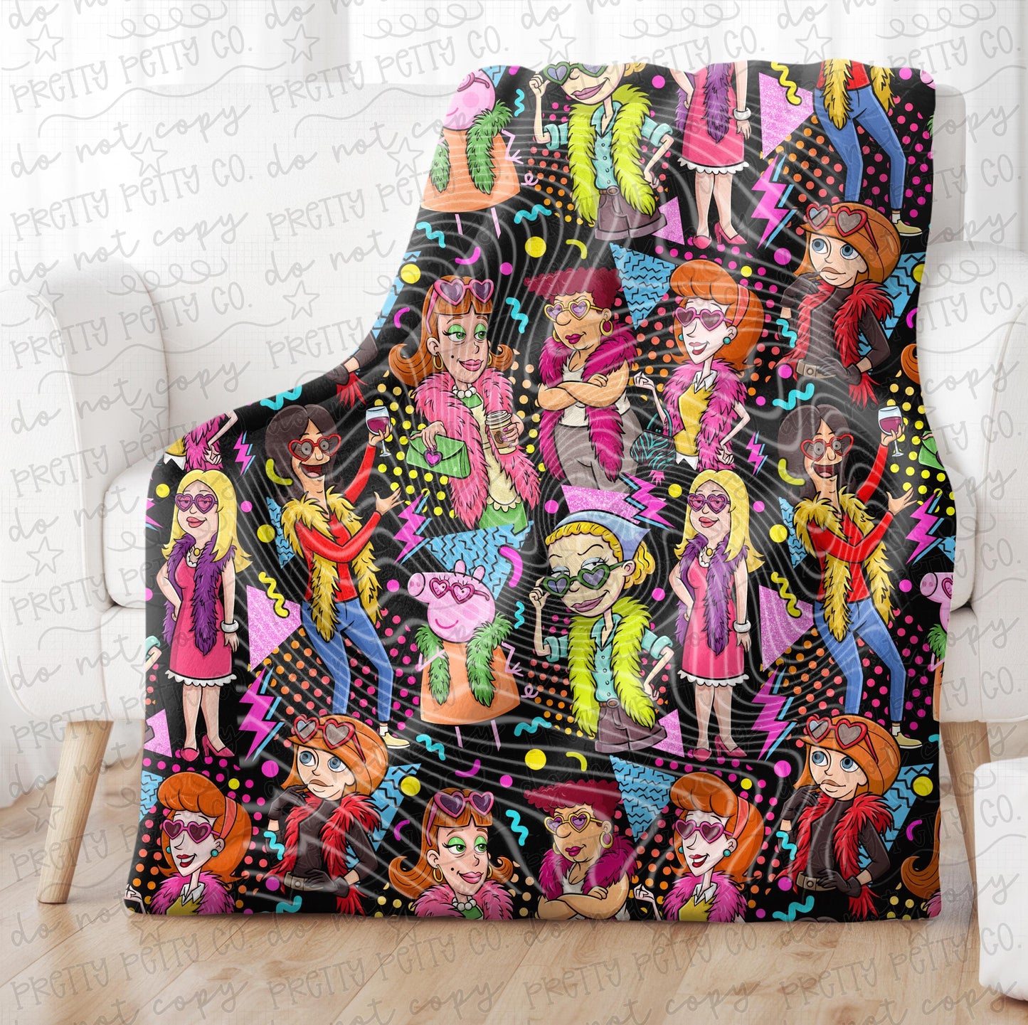 Y2K Mom Blanket 50x60 Retro Cartoon Throw Blanket Vintage Nostalgic Mom Gift Cozy Soft Throw