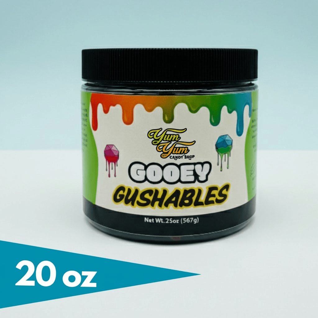Gooey Gushables - Juicy Fruit Snacks in Sour Blue Raspberry Goo Jar