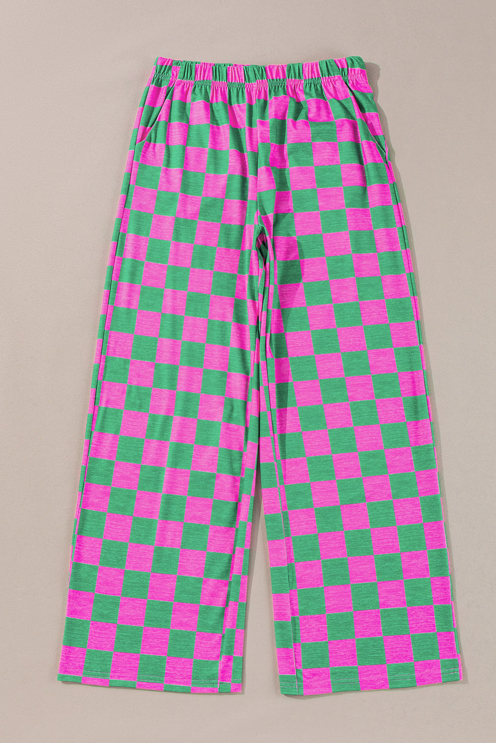 Green Checkered Print High Waist Wide Leg Pants - Pretty Petty Co