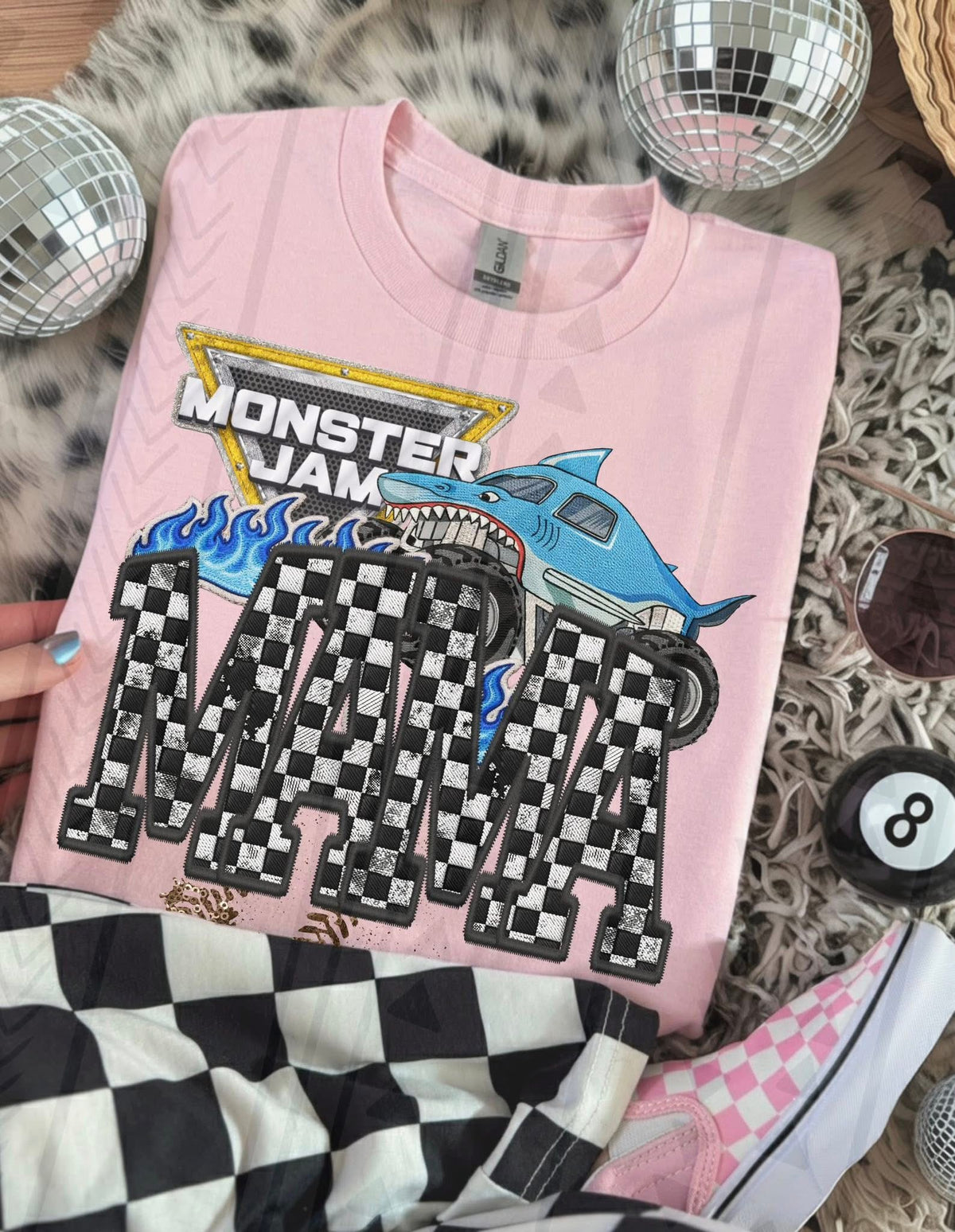 Monster Truck Mama Faux Embroidery Graphic Tee – Racing Mom Shirt – Unisex DTF Print - Pretty Petty Co