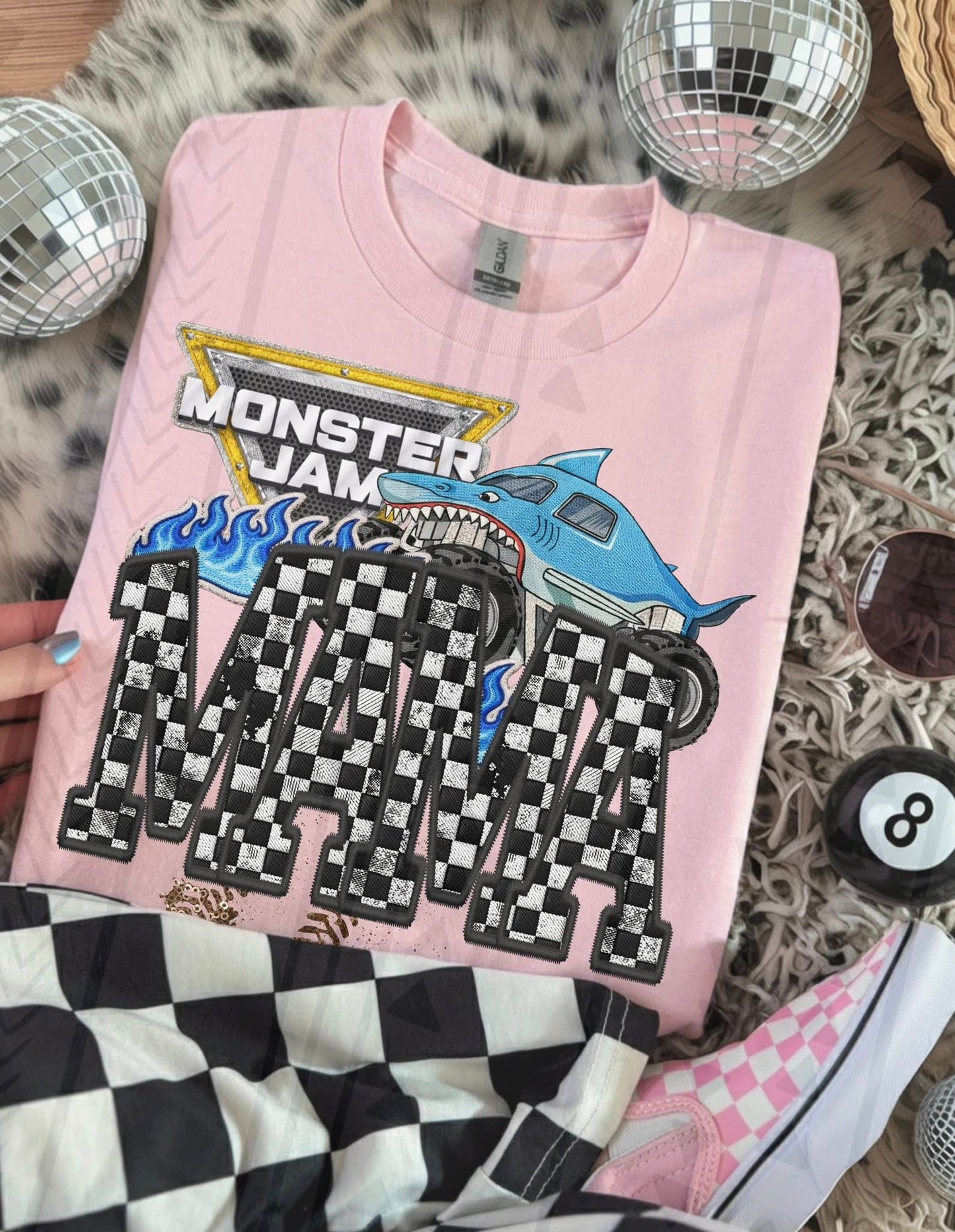 Monster Truck Mama Faux Embroidery Graphic Tee – Racing Mom Shirt – Unisex DTF Print