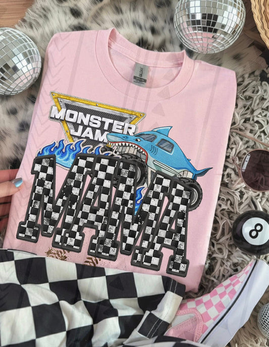 Monster Truck Mama Faux Embroidery Graphic Tee – Racing Mom Shirt – Unisex DTF Print