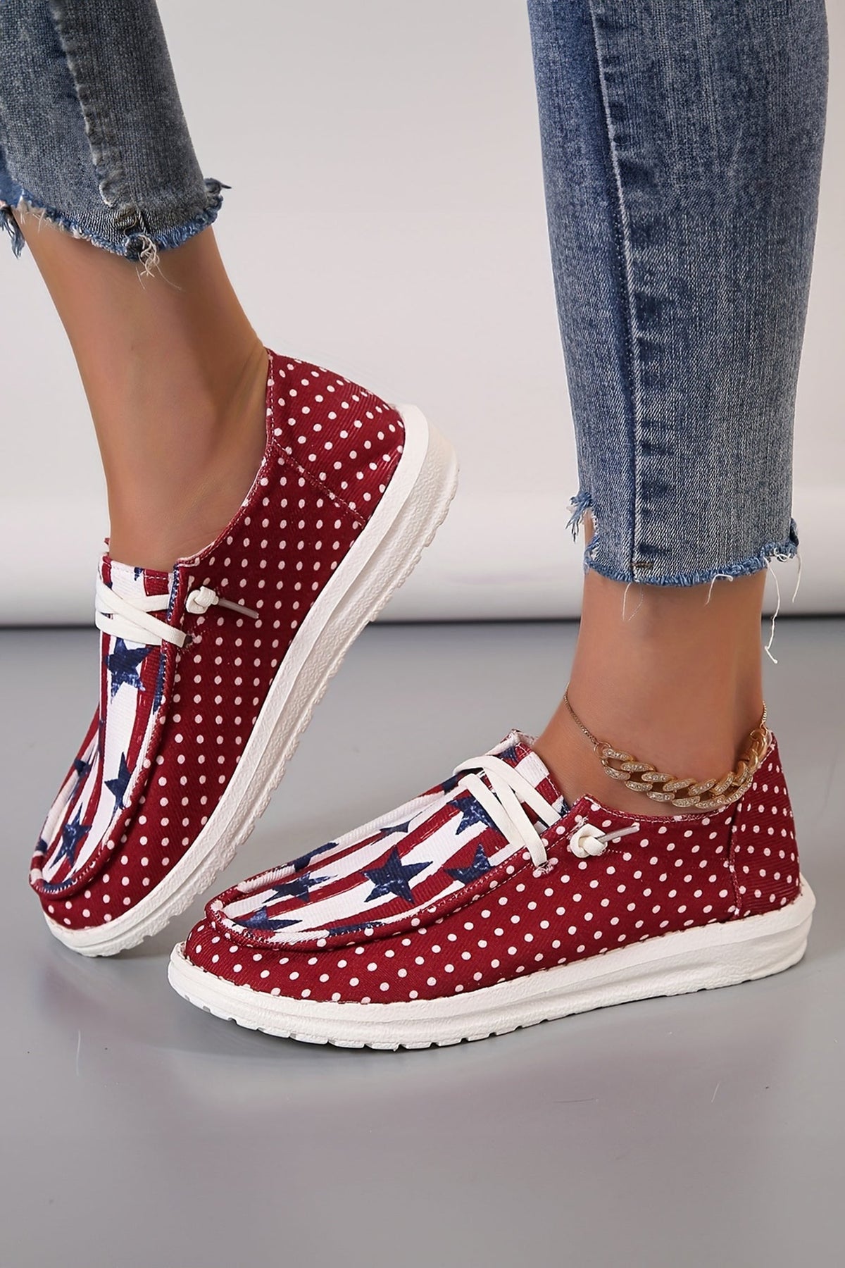 Racing Red Polka Dot Stars and Stripes Independent Day Casual Shoes - Pretty Petty Co