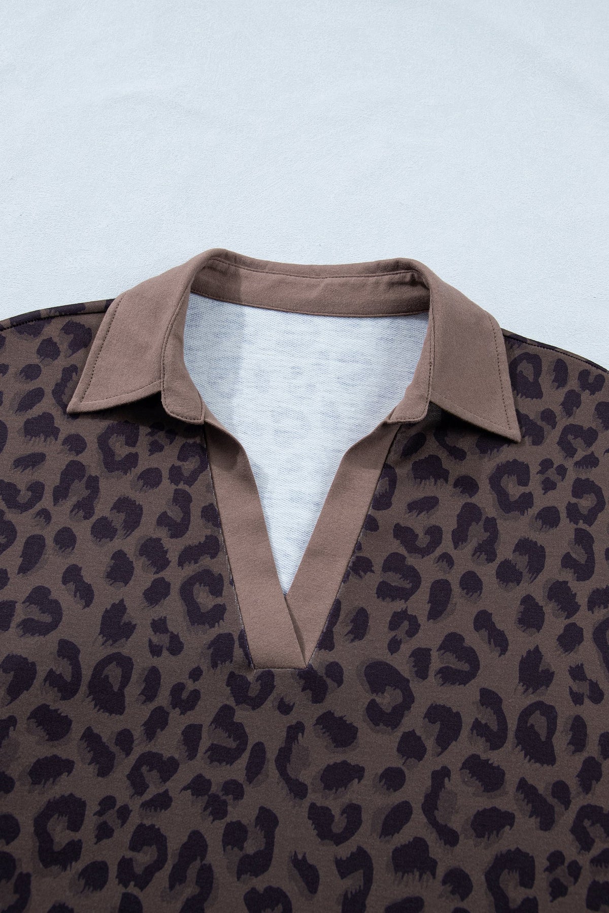 Brown V Neck Collar Leopard Printed 2pcs Short Set - Pretty Petty Co