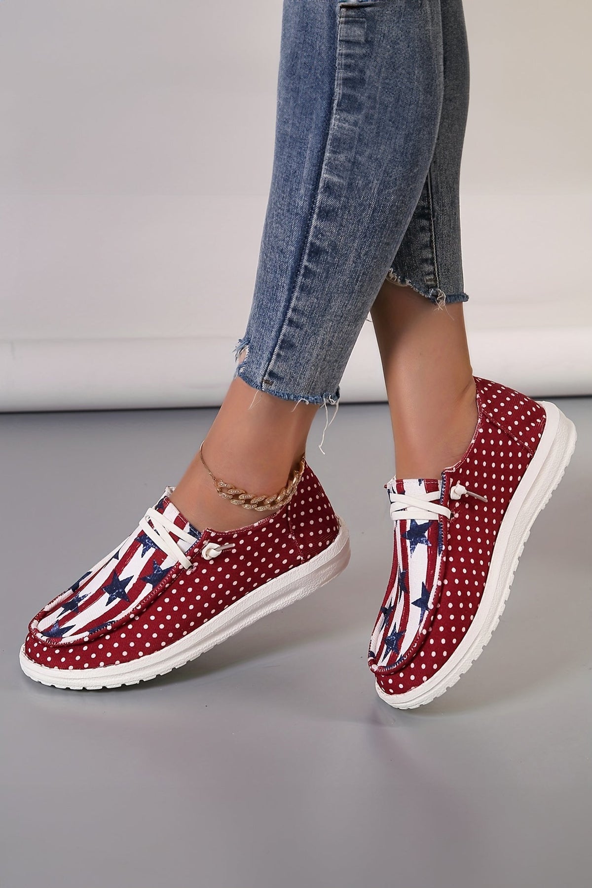Racing Red Polka Dot Stars and Stripes Independent Day Casual Shoes - Pretty Petty Co
