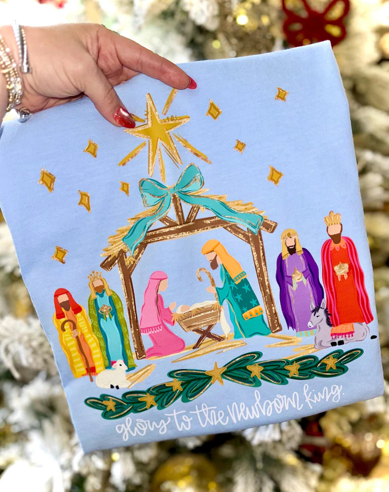 Jesus Manger T-Shirt – Christian Nativity Graphic Tee – Inspirational Christmas Faith Shirt - Pretty Petty Co