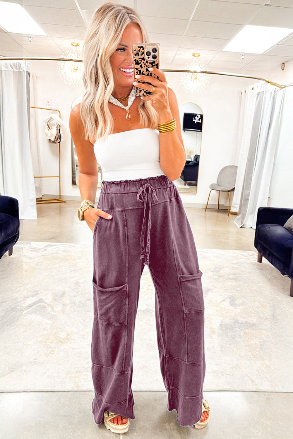 Wild Ginger  Mineral Wash Knot High Waist Raw Hem Pants - Pretty Petty Co