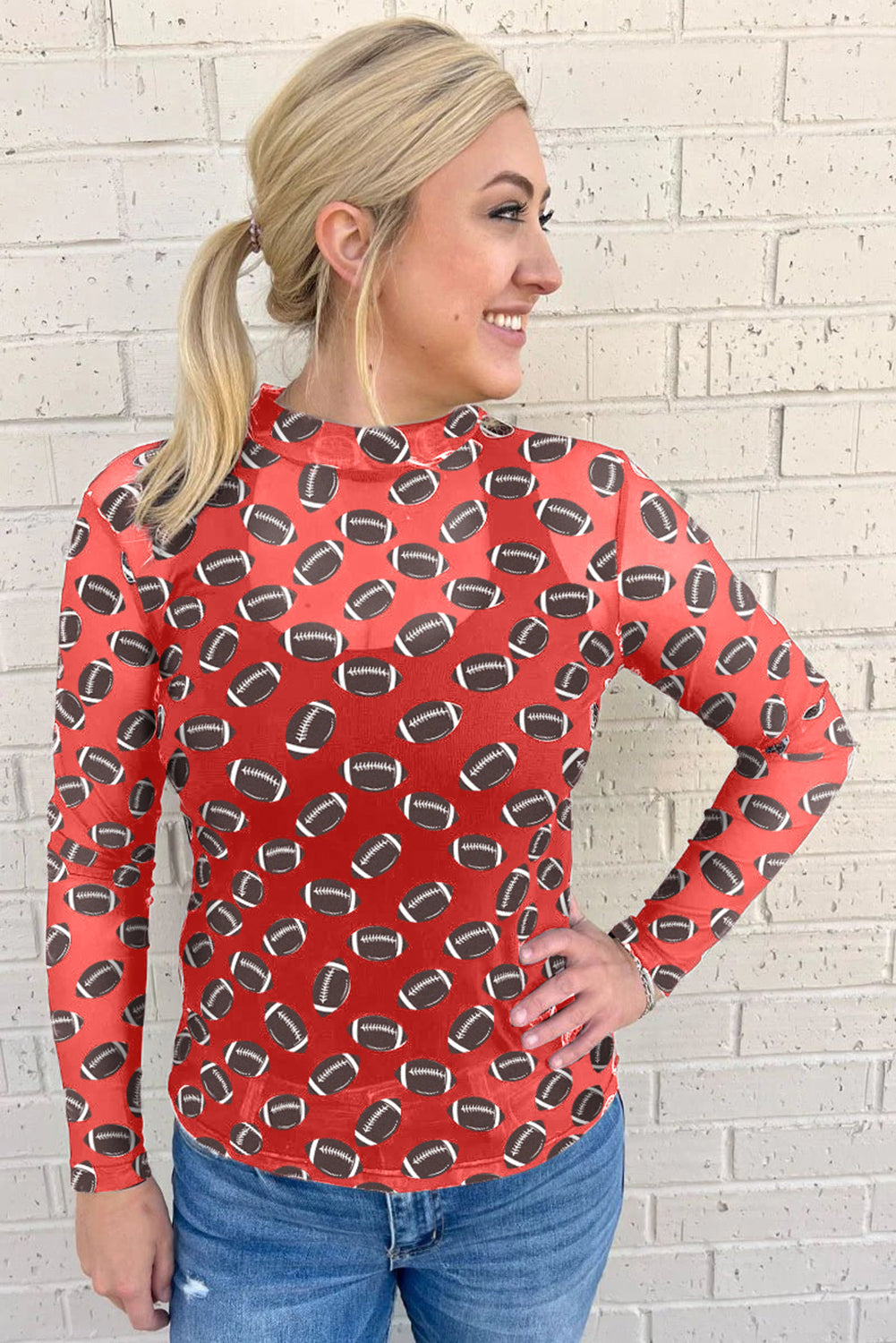 Brown Game Day Football Mesh Sheer Long Sleeve Top - Pretty Petty Co