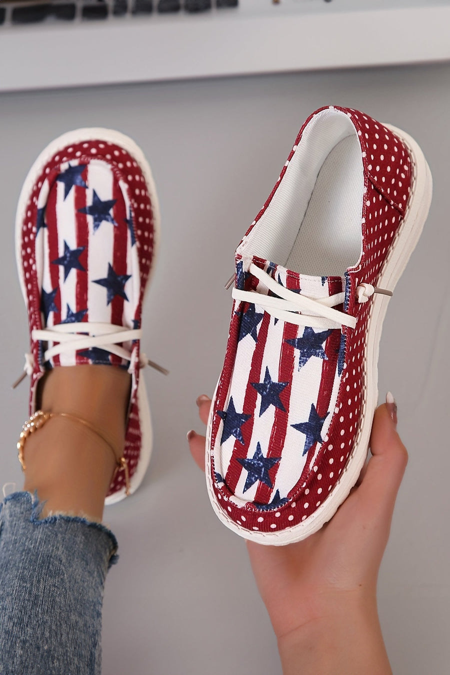 Racing Red Polka Dot Stars and Stripes Independent Day Casual Shoes - Pretty Petty Co