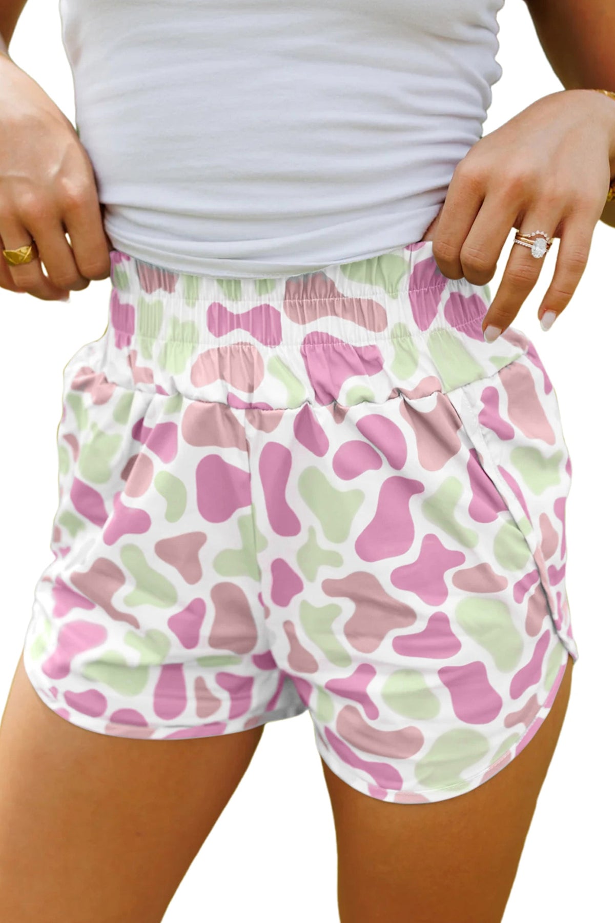 Sky Blue Camouflage Print Shirred High Waist Athleisure Shorts - Pretty Petty Co