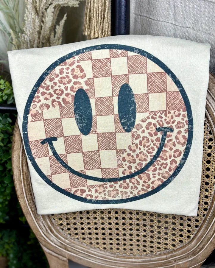Checkered & Leopard Smiley (Gildan Tee) - Pretty Petty Co