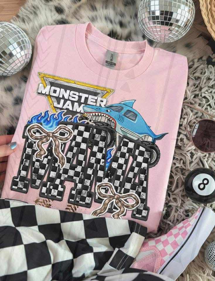 Monster Truck Mama Faux Embroidery Graphic Tee – Racing Mom Shirt – Unisex DTF Print - Pretty Petty Co