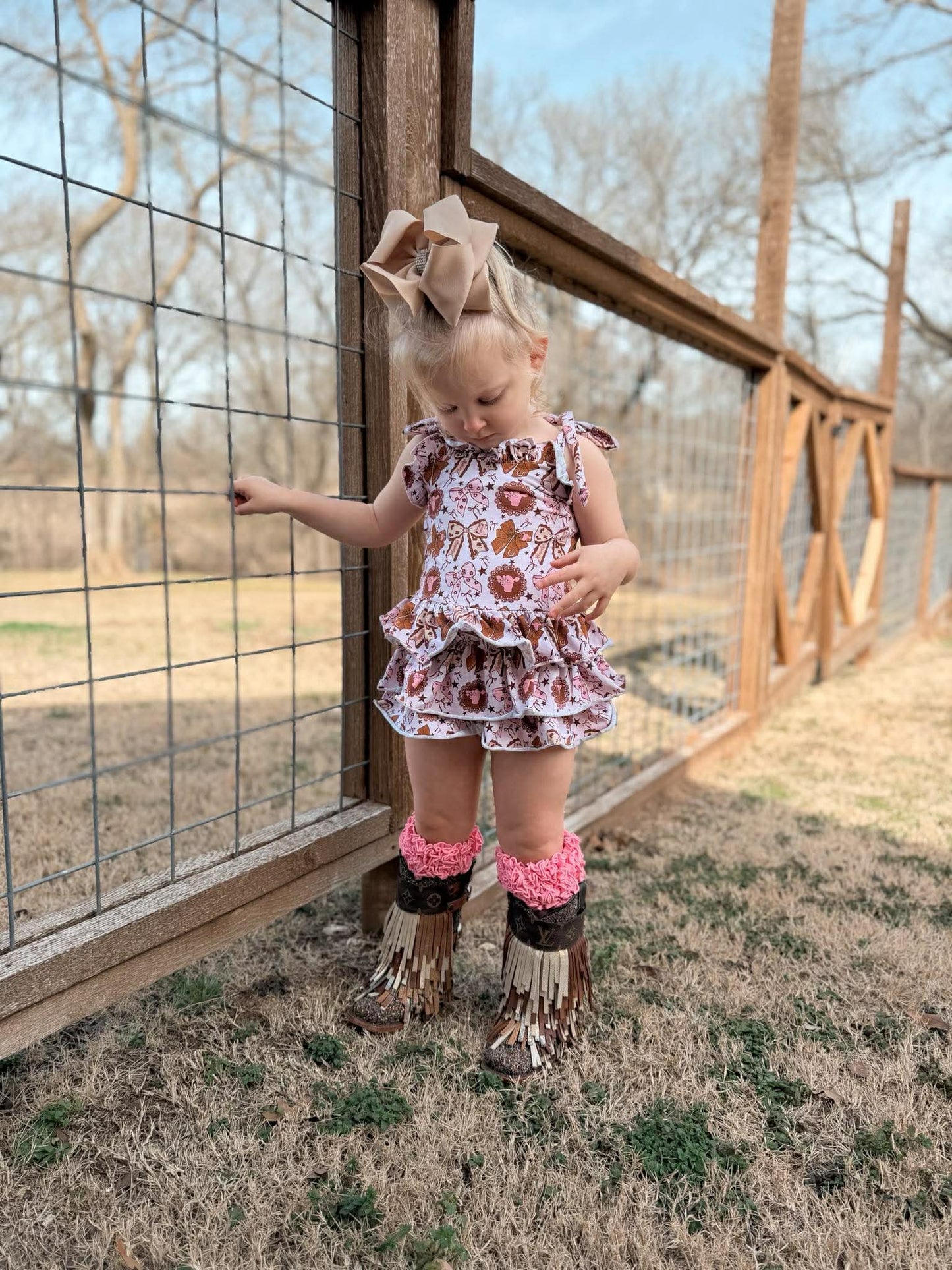 Pink cows ruffle romper
