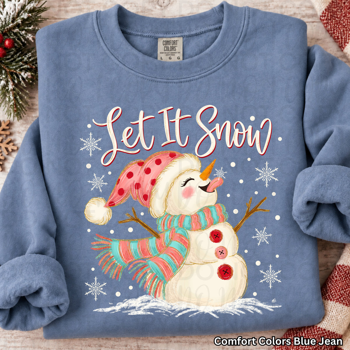 Let It Snow Snowman Christmas Sweatshirt, Cute Snowman Shirt, Pink Christmas Sweatshirt, Winter Snowflake Shirt, Cozy Holiday Gift