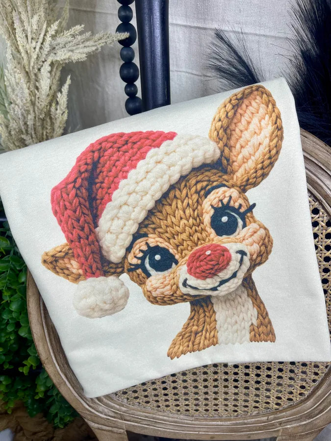 Faux Crochet Reindeer (Gildan Tee)