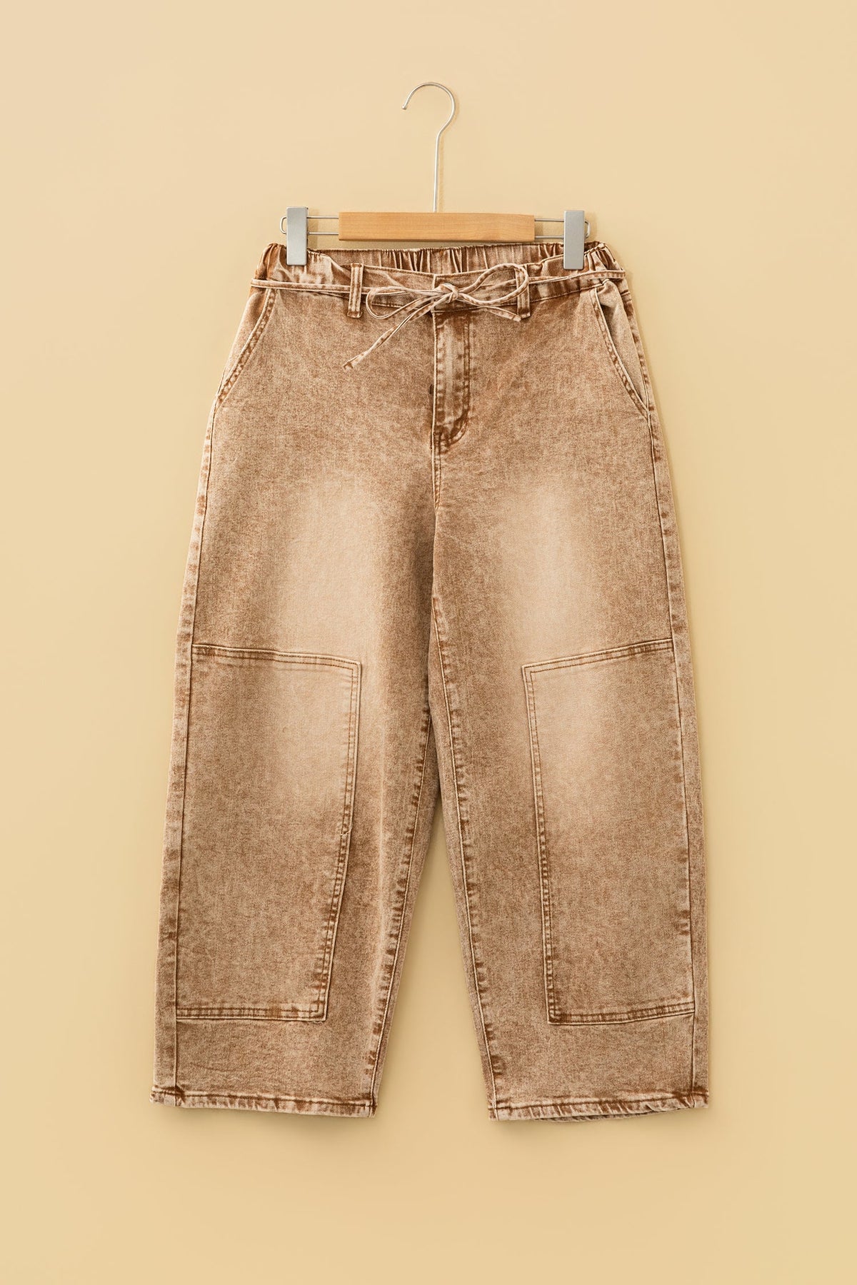 Smoke Gray Acid Wash Barrel Fit Denim Pants with Waist String - Pretty Petty Co