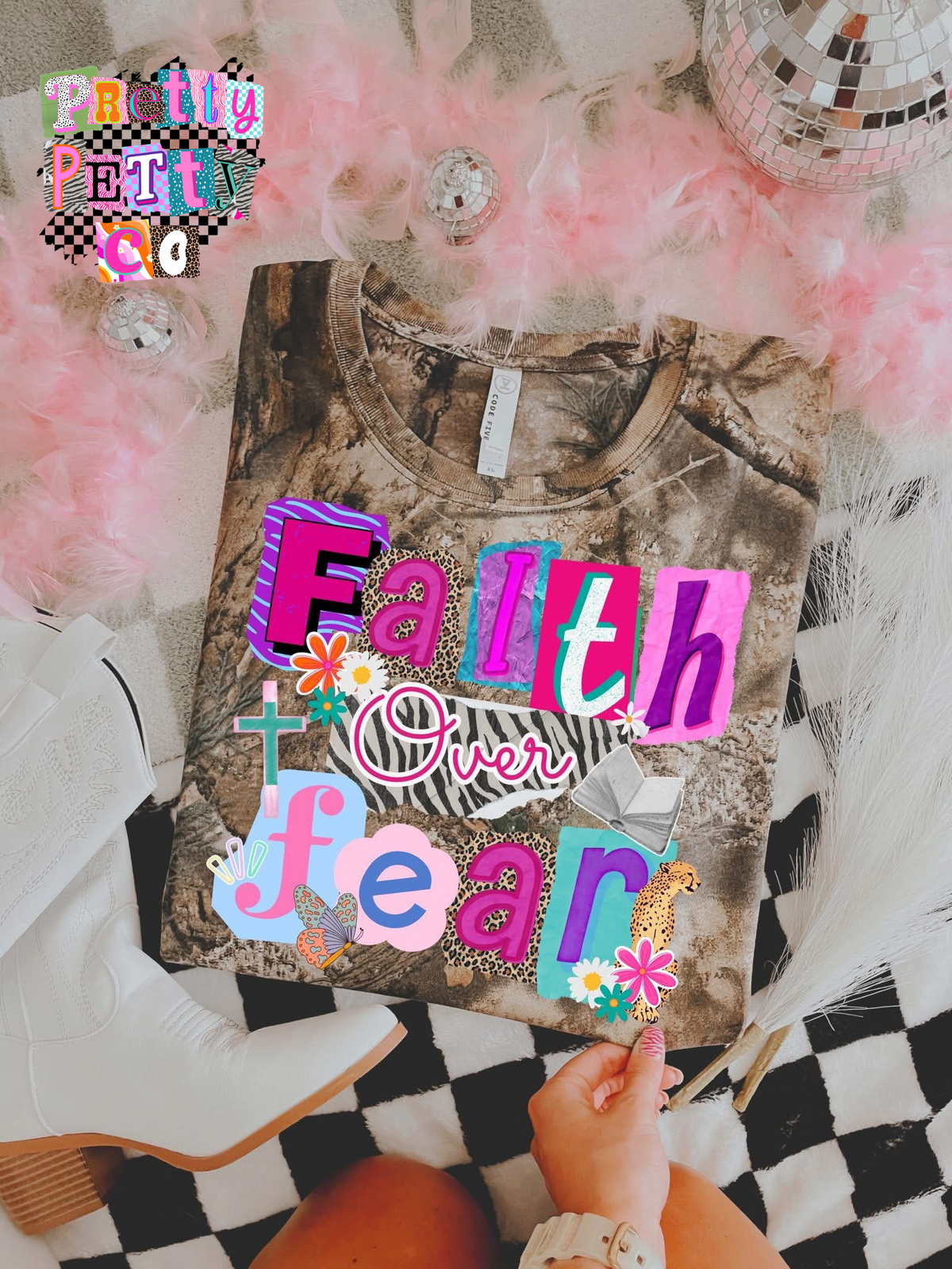 Faith Over Fear Camo Shirt – Christian Graphic Tee – Inspirational Faith T-Shirt for Women - Pretty Petty Co