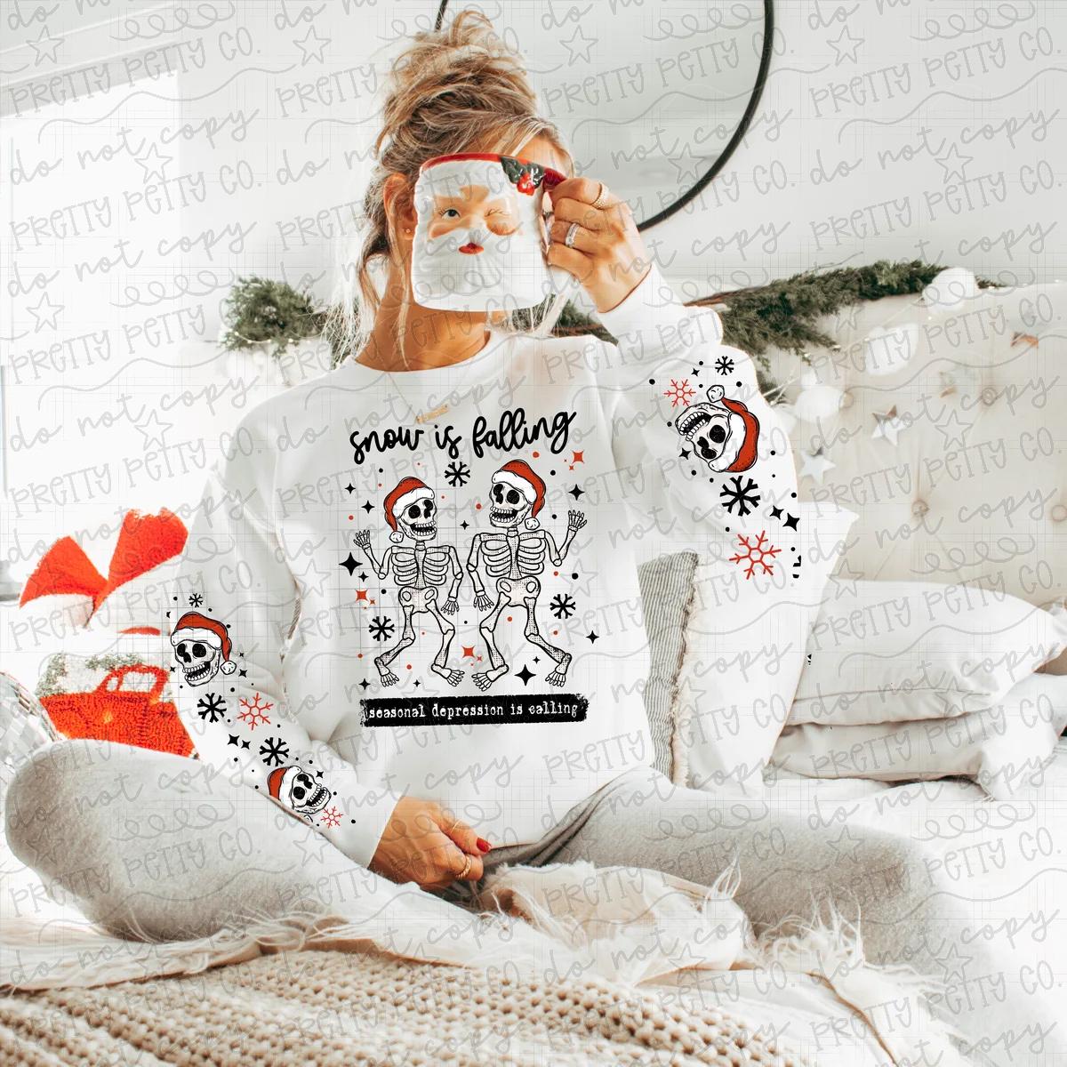 Snow Is Falling Skeleton Christmas Sweatshirt | Funny Holiday Graphic Crewneck