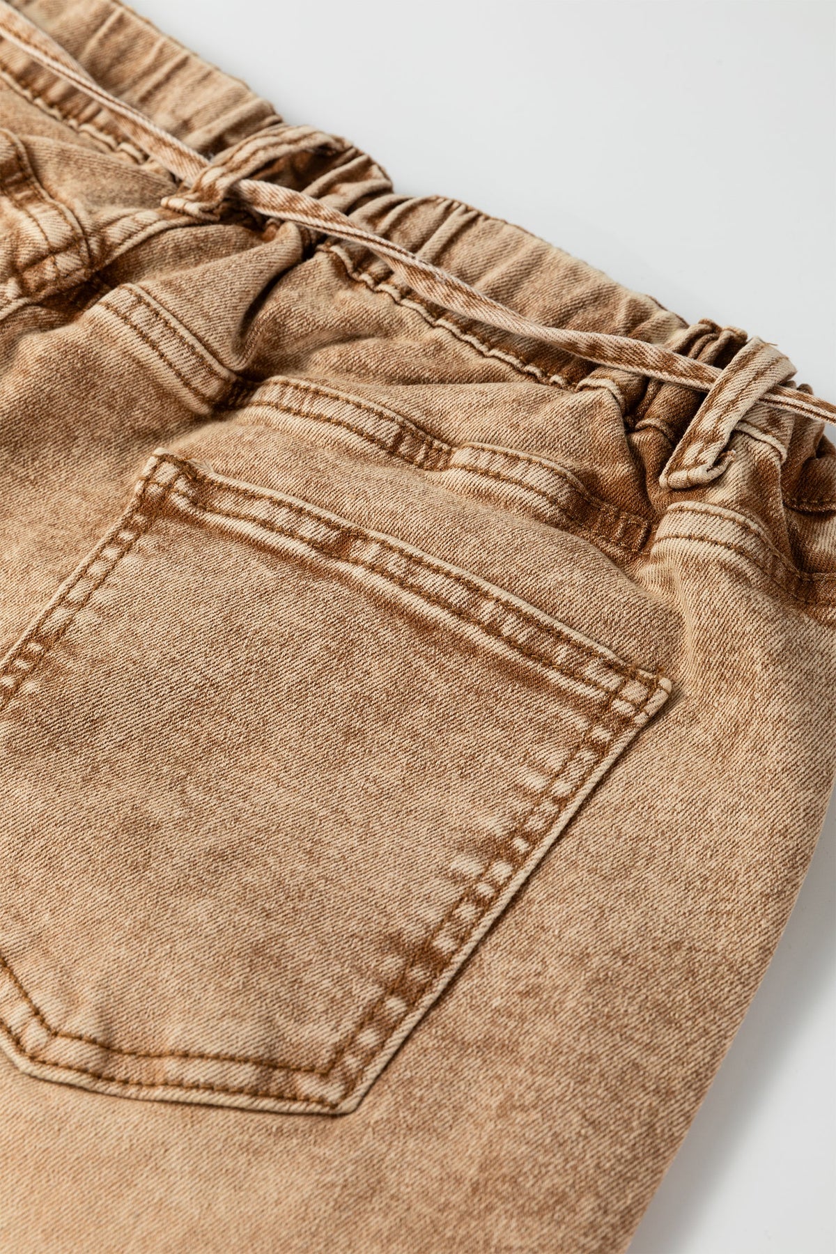 Smoke Gray Acid Wash Barrel Fit Denim Pants with Waist String - Pretty Petty Co