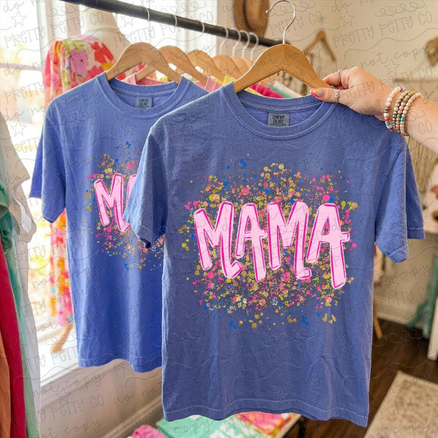 Mama Paint Splatter Graphic Tee, Colorful Retro Mom Shirt, Trendy Motherhood Tshirt, Boutique Mama Tee - Pretty Petty Co