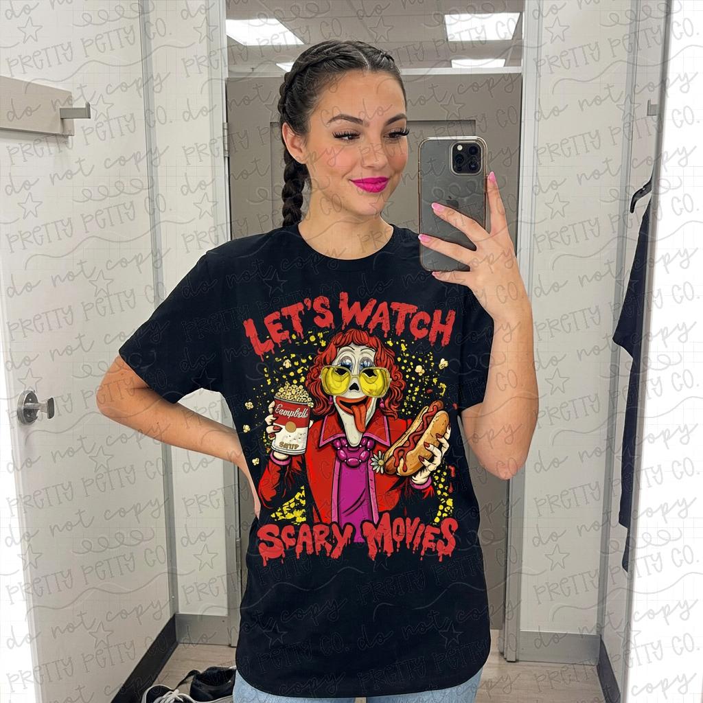 Gildan Let’s Watch Scary Movies Graphic Tee | Spooky Halloween Shirt | Horror Movie Lover Tee - Pretty Petty Co