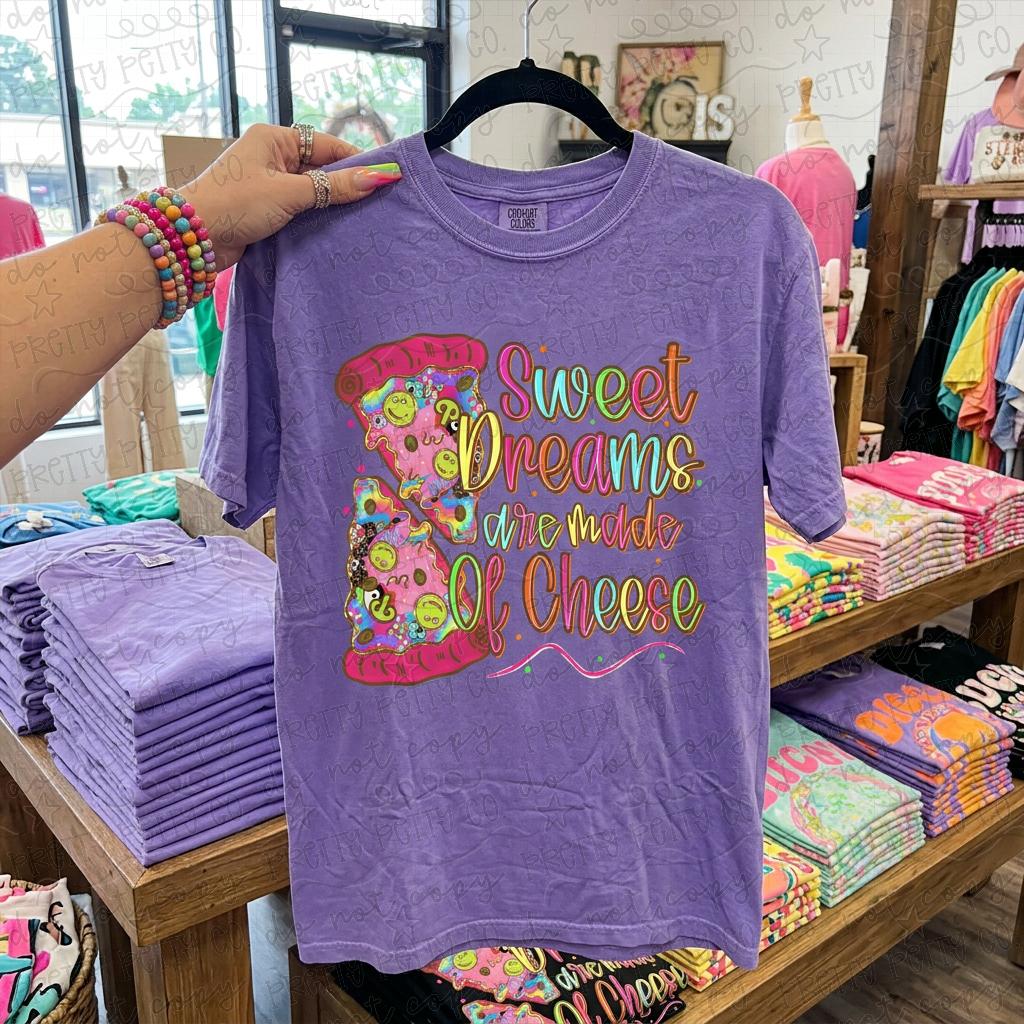 Sweet Dreams Are Made of Cheese Pizza Shirt | Funny Colorful Pizza Graphic Tee | Foodie Comfort Colors Tee | Retro Pizza Lover Gift - Pretty Petty Co