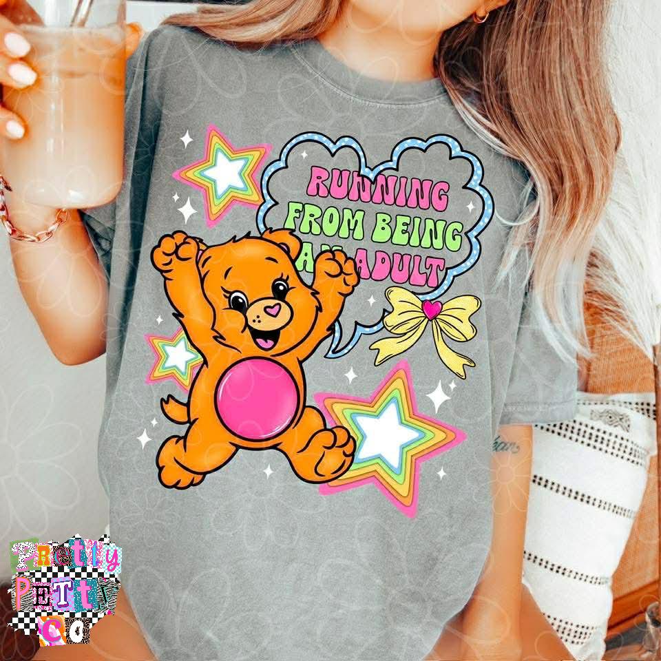Funny Cartoon Bear Shirt | Running From Being an Adult Retro Tee - Pretty Petty Co