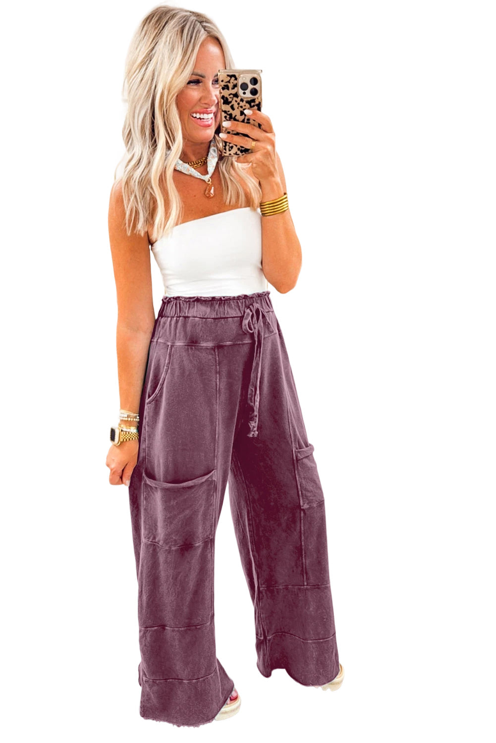 Wild Ginger  Mineral Wash Knot High Waist Raw Hem Pants - Pretty Petty Co
