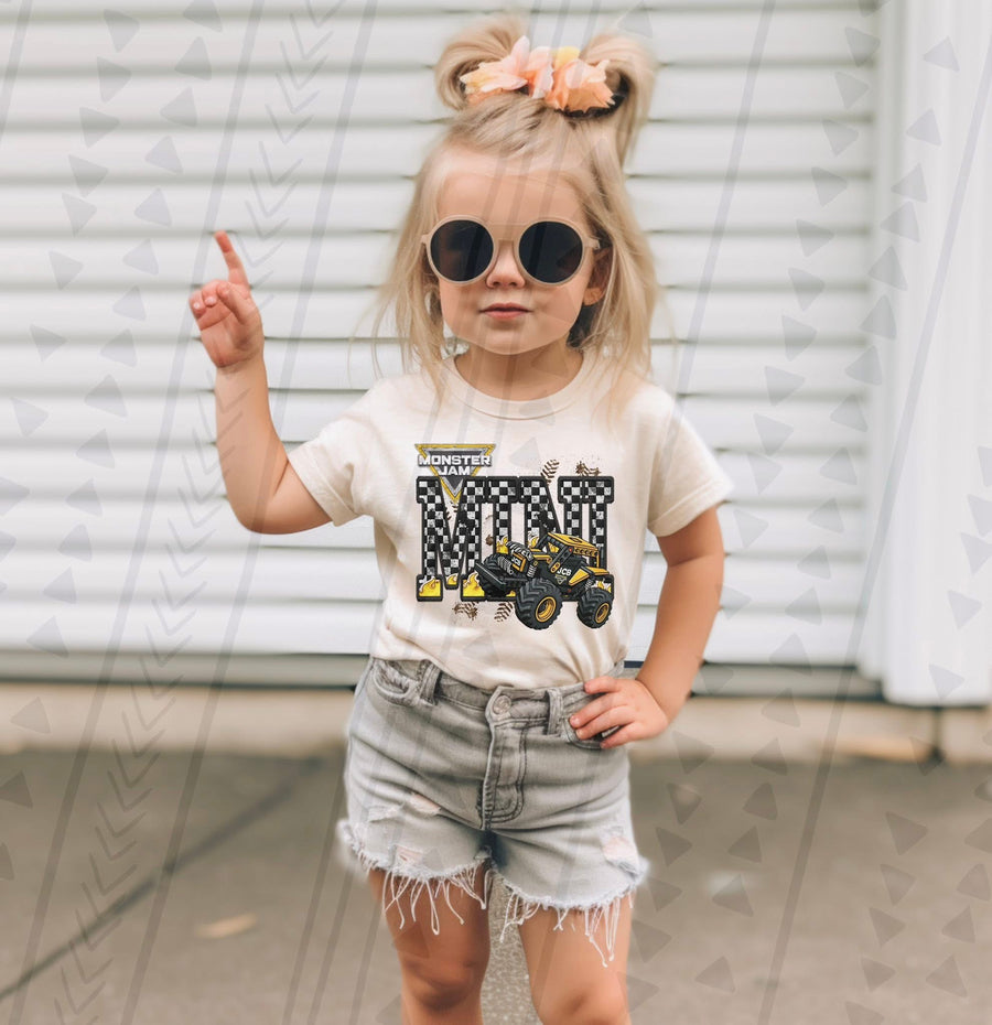 Monster Truck Mini Faux Embroidery Graphic Tee – Racing Kids Shirt – Unisex DTF Print - Pretty Petty Co