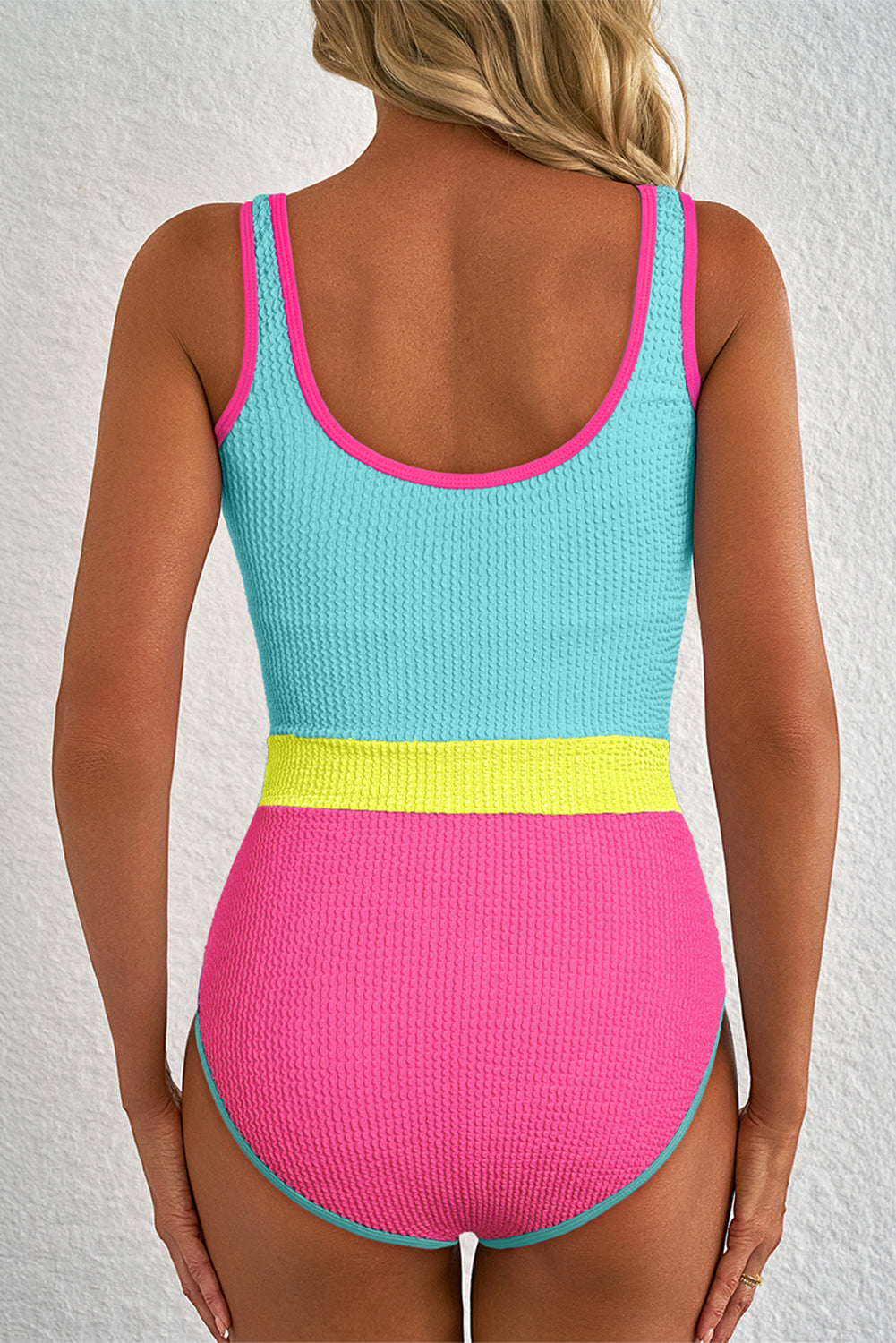 Rose Red Textured Colorblock One Piece Swimsuit - Pretty Petty Co