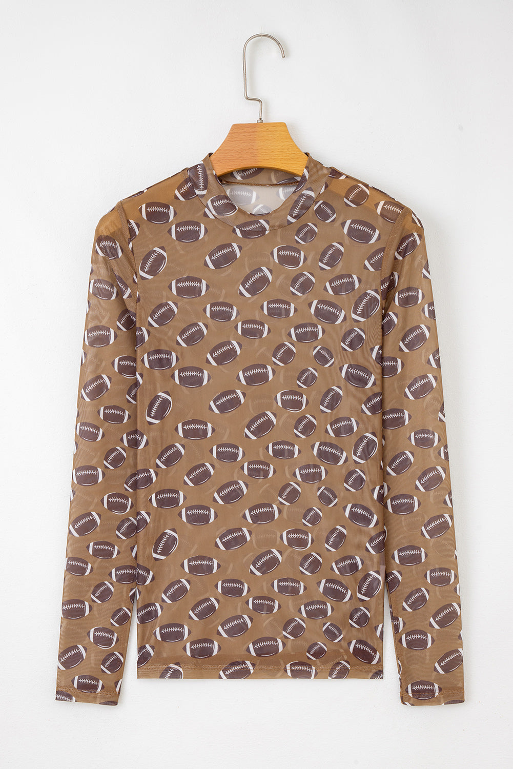 Brown Game Day Football Mesh Sheer Long Sleeve Top - Pretty Petty Co