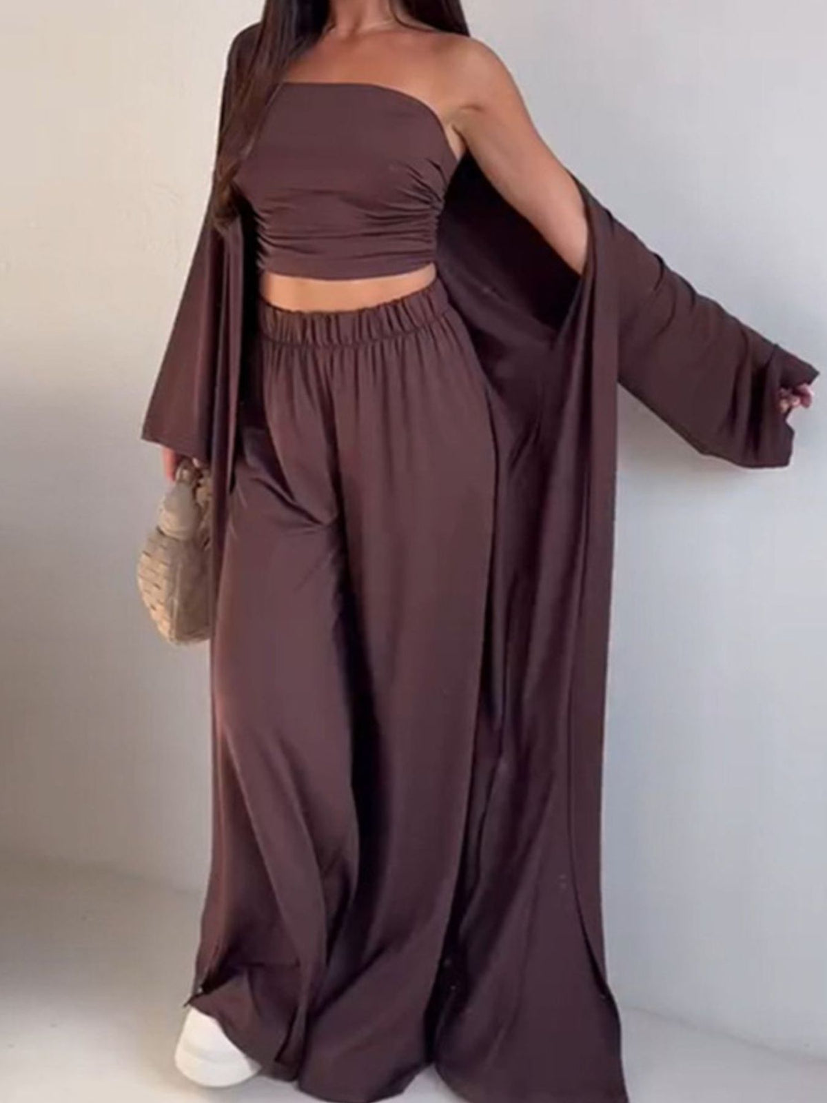 Tube Top & Cardigan & Pants Three Piece Set - Pretty Petty Co